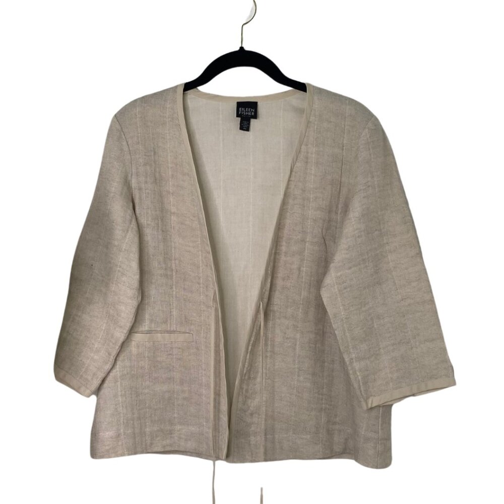 Eileen Fisher Linen Tie-Front Kimono Jacket Made with Italian Fabric, Size PM - Picture 5 of 10